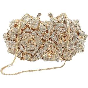 Sac de soirée de luxe pour femme avec strass floraux 3D, chaîne dorée et cristaux roses étincelants, idéal pour les sorties nocturnes - Product Image 3