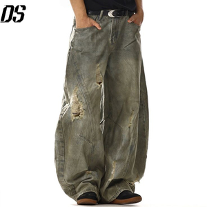 <span class=keywords><strong>Jeans</strong></span> di Qualità Personalizzati, Stile Distressed a <span class=keywords><strong>Gamba</strong></span> <span class=keywords><strong>Larga</strong></span> e Vestibilità Comoda - Pantaloni <span class=keywords><strong>Jeans</strong></span> da Uomo Grigio Chiaro Stile Baggy - Product Image 2