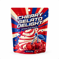 Sachet Doypack personnalisé imprimé numériquement, finition mate, 250g, pour emballage alimentaire de cerises, gelato, fruits, bonbons