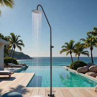 Colonne de douche extérieure moderne en acier inoxydable brossé noir, ensemble de douche pour piscine et plage, avec pommeau de douche pluie circulaire pour eau froide