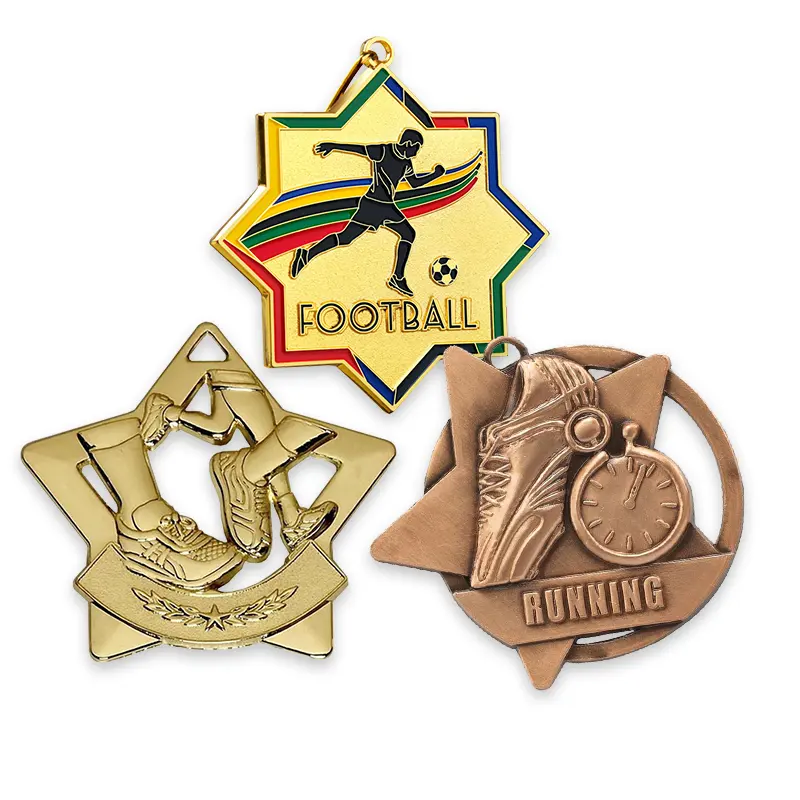 RENHUI Bronze Photos Five Gold Golden Star Shaped Metal Crafts Custom Medals And Trophies Medals