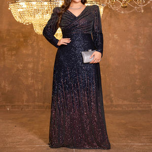 <span class=keywords><strong>Vestido</strong></span> de Fiesta Elegante de Alta Calidad para Mujer, Cuello en V, Manga Larga Estilo <span class=keywords><strong>Princesa</strong></span>, Cintura Ajustada, Lentejuelas Brillantes con Efecto Ombre - Product Image 1