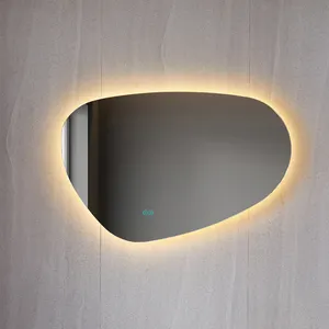 Miroir intelligent mural sans cadre de forme unique, miroir LED de salle de bain à changement de couleur pour la maison et l'hôtel