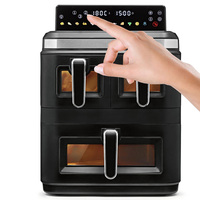 Friteuse à air multifonctionnelle sans huile, grande capacité, double panier carré, avec panneau pliable et bacs visibles, pour usage domestique