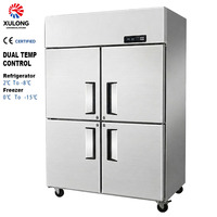 Refrigerador/Congelador Vertical Industrial de Acero Inoxidable de Doble Temperatura y 4 Puertas para Cocina de Restaurante