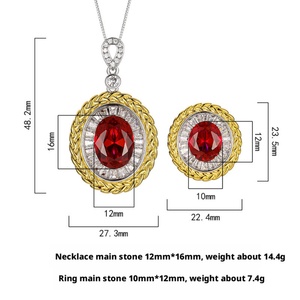 Factory Wholesale 12*16-10*12mm <b>Red</b> Blue Zircon Vintage Trendy Eco-friendly Copper Women Fashion Tow <b>Tone</b> Jewelry Set - Product Image 2