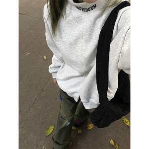 Sweat à capuche gris en laine à motif floral, col montant demi-zippé pour homme, style rétro américain, épais et haut de gamme, automne et hiver - Product Image 3