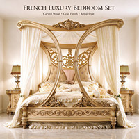 Ensemble de meubles de chambre principale de grande villa, lit double, armoire et table de chevet couleur or champagne pour la maison