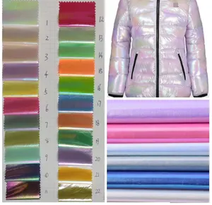メタリックフォイルの色の段階的な変化織りノンストレッチシャイニーPUコーティングポリエステルラミネートグリッター生地コート、ジャケット用