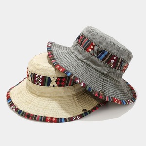 Cappello da pescatore in cotone lavato bohémien cappello da sole estivo per il tempo libero all'aperto per la pesca a tesa grande cappello da pescatore - Product Image 2