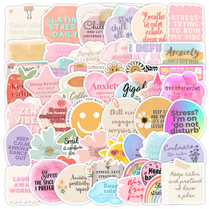50 Uds lindas pegatinas de grafiti inglés motivacionales <span class=keywords><strong>para</strong></span> decoración de teléfono de equipaje pegatina colorida Happy Vibe - Product Image 1