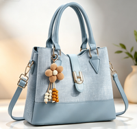 Sac à main élégant en cuir grainé litchi avec breloque florale, fourre-tout polyvalent grande capacité pour épaule/bandoulière