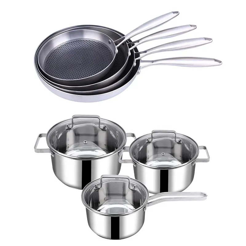 Custom brand 12 pcs high quality luxury stainless steel induction kitchen cooking pots and pans non-stick cookware sets