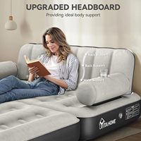 Canapé-lit gonflable Queen Size avec tête de lit et pompe intégrée, convertible 2-en-1, noir, pour la maison et le camping, portable