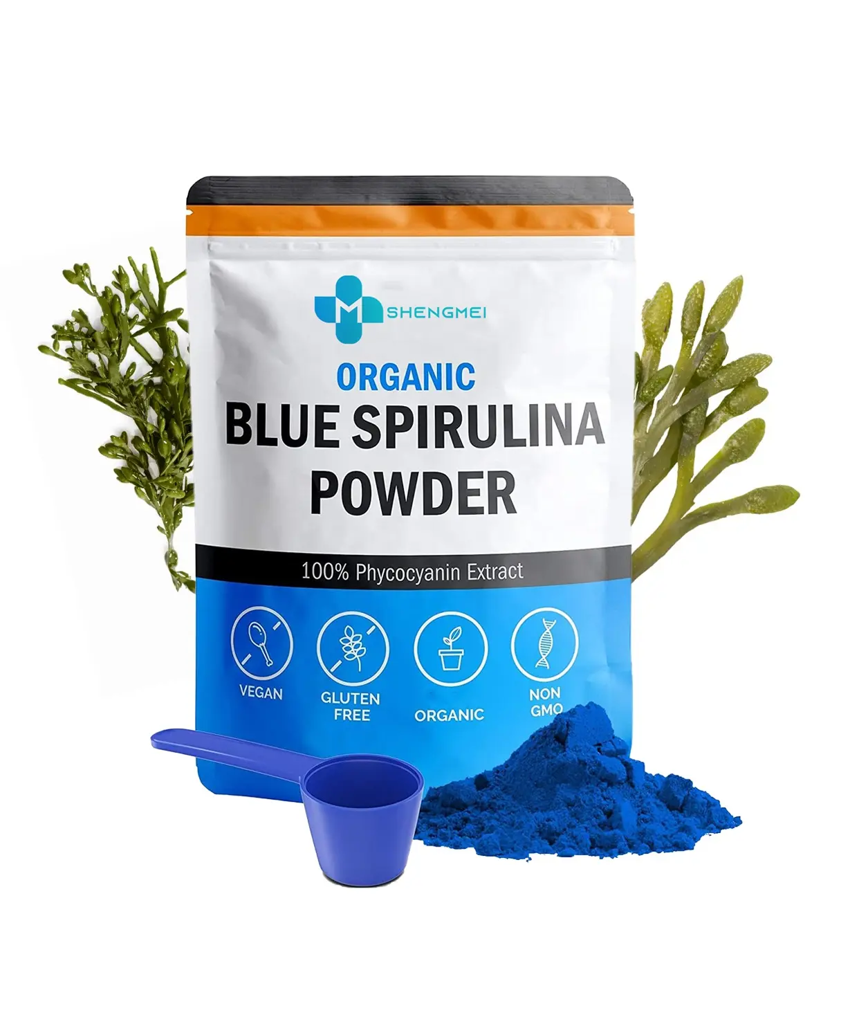 Thực phẩm tự nhiên màu hữu cơ màu xanh Spirulina Bột bổ sung phycocyanin chiết xuất màu xanh-màu Xanh lá cây tảo Hỗ trợ hệ thống miễn dịch