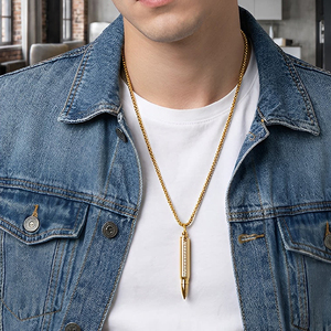 Bullet Shape Stainless Steel Cremation Pendant Necklace Pets Keepsake Urns for Ashes Gold Color Jewelry - Product Image 5