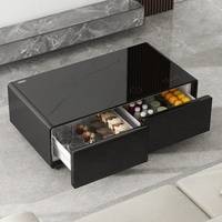 Table basse de luxe avec deux tiroirs réfrigérés intégrés, écran tactile électrique et recharge sans fil pour la maison, l'hôtel et l'appartement