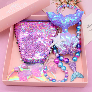 Conjunto de joyería para niños y niñas, collar de sirena para niños, anillo, pendientes, horquillas, diademas, conjunto de caja de regalo - Product Image 3