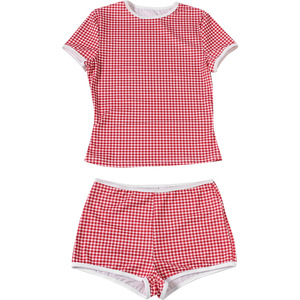 Conjunto Casual de Verano de 2 Piezas con Estampado a Cuadros para Mujer, Camiseta de Manga Corta con Cuello Redondo + Mini Shorts Ajustados de Alta Elasticidad, Estilo Urbano y Sexy - Product Image 5