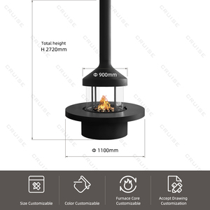 CRUISE <span class=keywords><strong>Cheminée</strong></span> suspendue à rotation libre à 360 ° Four <span class=keywords><strong>fermé</strong></span> Coin monté au plafond <span class=keywords><strong>Cheminée</strong></span> suspendue au charbon de bois électronique de 900mm - Product Image 4