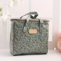 Facile à transporter grande capacité pique-nique déjeuner isolé thermique vert toile sacs à déjeuner sac fourre-tout pour enfants/dames