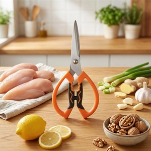 Stainless Steel <b>Kitchen</b> <b>Scissors</b> Orange Black Straight Head Multi Functional For Home Use - Product Image 1