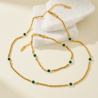 MYNECK 18k PVD verguld roestvrijstalen modieuze sieraden malachiet parel gedraaide ketting anti-aanslag ketting enkelband set