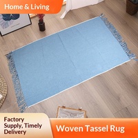 Tapis à franges en polyester-coton tissé à la machine de style nordique pour chambre à coucher, salon et entrée - Lavable en machine