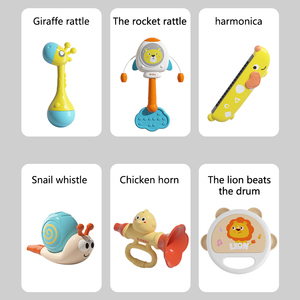 Ensemble de 5 jouets musicaux pour l'éveil des bébés, jeu de puzzle sensoriel, <span class=keywords><strong>hochet</strong></span> musical, trompette et tambourin à motifs de dessins animés mignons - Product Image 6