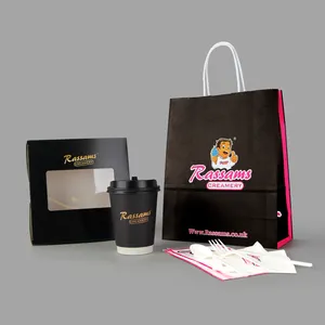 Custom Bedrukte Promotionele Winkelen Carrier Verpakking Wit Craft Boutique Handvat Kleding Cosmetische Gift Kraft Papieren Zak