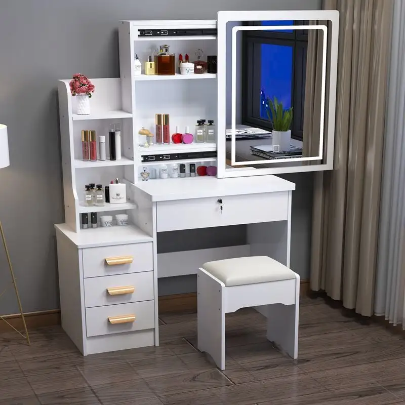 Wooden Mirrored Storage Bedroom Furniture Dressing Table Storage For Female Makeup Dressing table With Led