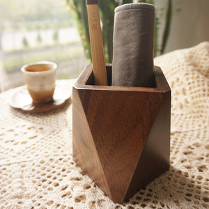 Walnut <b>Wood</b> Pen Holder Square 11x8x8cm Multi Functional Storage For Office <b>Desk</b> Or Dining Table Utensils - Product Image 2