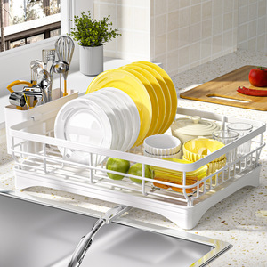 White Single Layer Dish Rack <b>Large</b> Capacity Kitchen Draining Rack For Kitchenware - Product Image 1