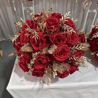 IFG Factory Direct, boules de fleurs artificielles en soie rouge et or, romantiques, faites à la main, 35 cm, pour mariage, nouvel an chinois, Noël