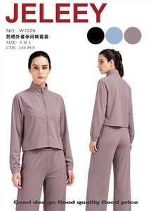 JELEEEY Set da yoga in 2 pezzi con colletto alto, manica lunga, tinta unita, chiusura con cerniera, abbigliamento sportivo anti-UV SML - Product Image 1