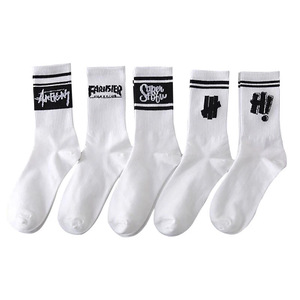 White Crew <b>Socks</b> With Letter Logo Cotton Breathable Daily Casual <b>Socks</b> For Adults Summer Style - Product Image 5