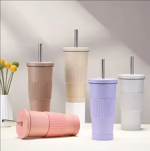 Nuovo Design per uso alimentare riutilizzabile 24oz a doppia parete Boba Bubble tazza da tè in plastica bicchiere da caffè con paglia e coperchio