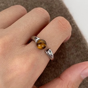 S925 Pure <b>Silver</b> Minimalist Tiger Eye Stone <b>Ring</b> for Women Vintage Style Niche Design <b>Adjustable</b> Inlay Setting Licensed Private - Product Image 1
