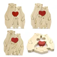 Desain Modern untuk Puzzle Beruang Kayu Tema Keluarga, Ornamen Pelukan Nama Keluarga yang Dipersonalisasi, Dekorasi Hadiah Natal