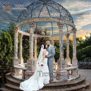 Decorazioni per matrimoni Gazebo in marmo intagliato a mano in stile europeo con colonna solida