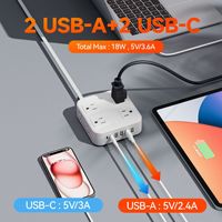 Multiprise sur rail en nylon personnalisée avec 8 prises et 4 ports USB (2 Type-C) - Rallonge de protection pour chargeur