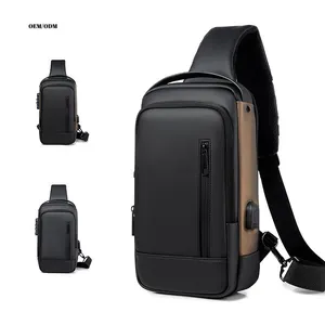 Borsa a tracolla a tracolla con USB e serratura codificata borsa a tracolla antifurto Fashion Cool Sling Bag Logo personalizzato impermeabile per uomo