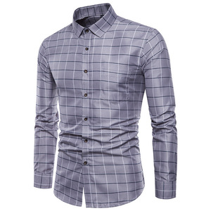 Camisa de vestir con botones para hombre Camisa de manga larga ajustada para trabajo <span class=keywords><strong>social</strong></span> y negocios Blanco a cuadros con bolsillos 2022 - Product Image 3