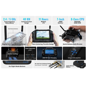 สถานีควบคุมภาคพื้นดินแบบพกพาขนาด 7 นิ้ว 1080p พร้อมรีโมทคอนโทรล 2.4/5GHz ระยะส่งสัญญาณวิดีโอ 4K 40 กม. สำหรับโดรนอุตสาหกรรม UAV/UGV/USV - Product Image 4
