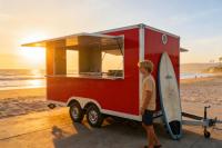 Remolque de Helados Multisabores con Congelador de Doble Zona y Gabinete de Servicio, Carro Móvil de Gelato para Resorts de Playa y Paseos Marítimos