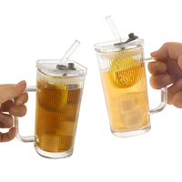 Gobelet à café en verre carré à rayures verticales transparentes et nervurées tasse à thé au jus de fruit