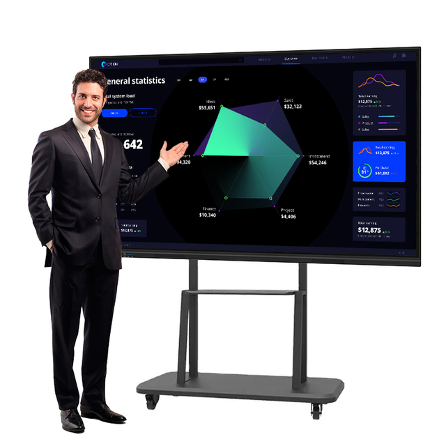 65 Inch Interactive Smart Whiteboard With Tempered Glass Surface 20 Finger Touch Recognition 4K Ultra HD Display Digital Signage