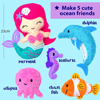 Kit d'activités créatives pour enfants sur le thème des animaux marins sirène, kit de couture pour débutants, 5 poupées en peluche douces, matériaux en feutre, apprendre à coudre et à broder