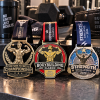 Médaille de championnat de musculation personnalisée, en métal émaillé, pour la musculation, la force et les défis, avec ruban imprimé sur mesure