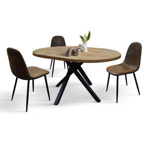 Nada Round <b>Dining</b> <b>Table</b> <b>Rustic</b> Oak Melamine Top Metal Base Indoor Use - Product Image 6